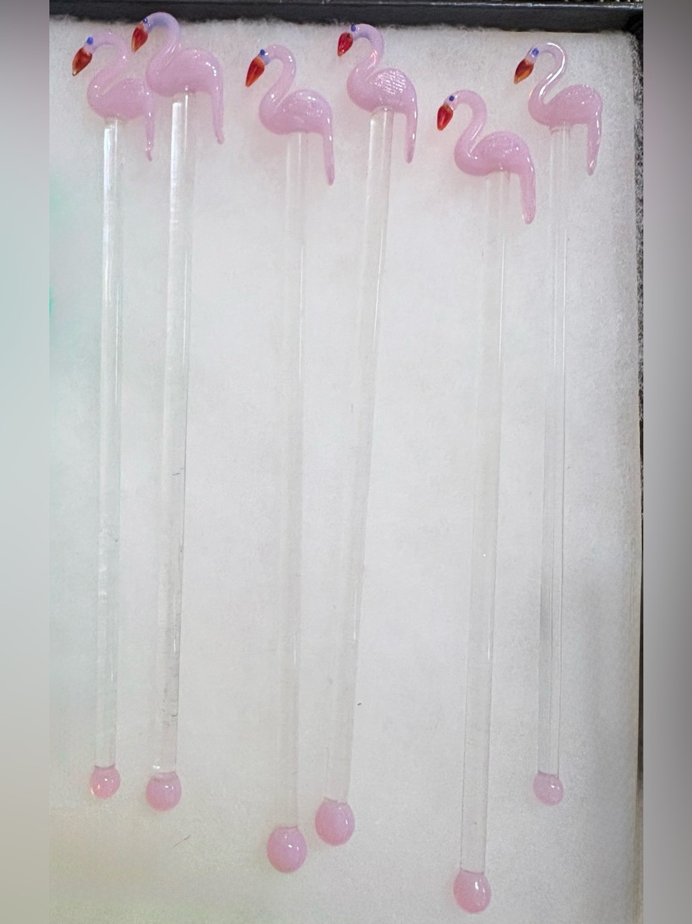 Six glass flamingo drink swizzle sticks stirrers